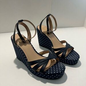 Navy Blue and white Polka Dot Wedges